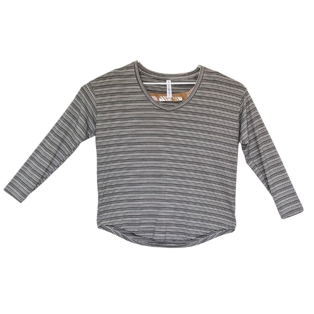 Athleta Womens Large Black Gray Cloudlight Stratus Striped Long Sleeve Top